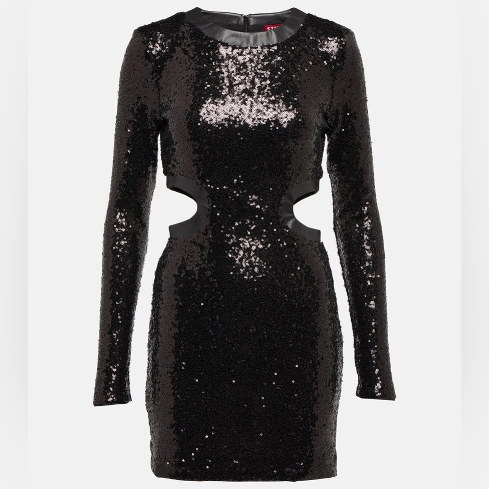 STAUD BLACK DOLCE SEQUIN MINI DRESS SIZE LARGE
